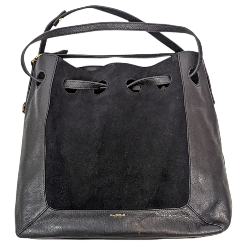 Isaac Mizrahi Leather Shoulder Bag Tote Purse Black Suede Hobo